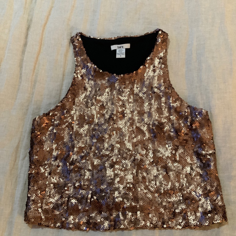 Sequin Crop Top, Salmon/Pink, Size S